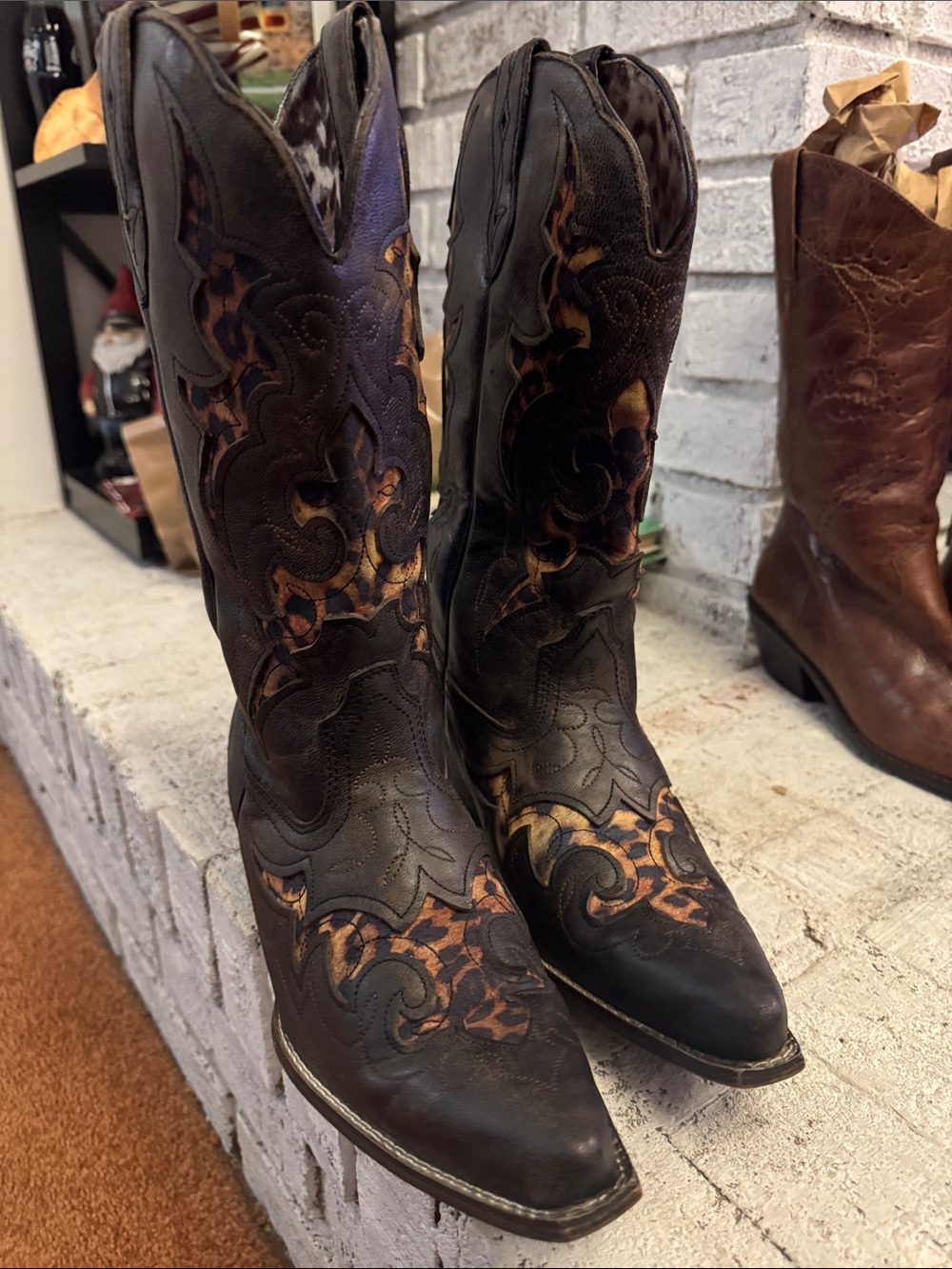 Laredo Black Cowboy Boots with Leopard Print Accents